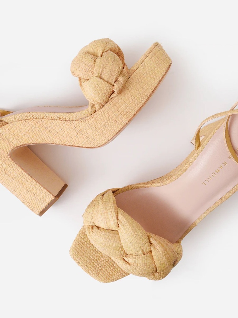 Loeffler Randall Fae Braided Raffia Block Heel Sandals in Natural